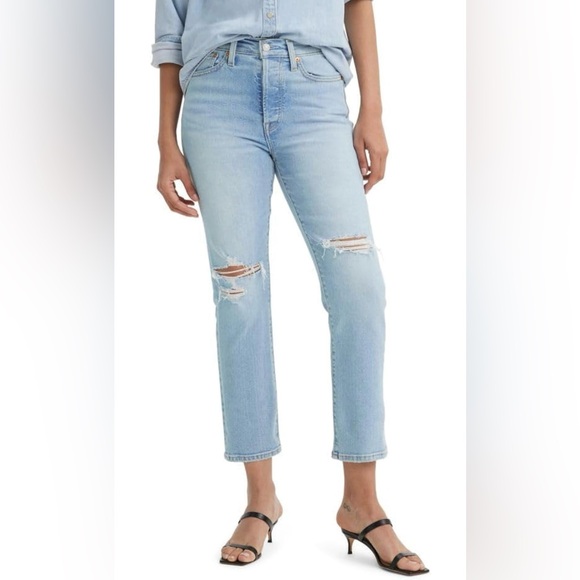 Levi's Light Blue Ripped Straight Leg Jeans - Picture 1 of 10